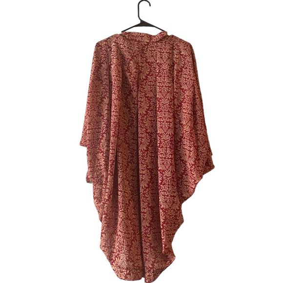 TOBI Red Paisley Print Half Sleeve Sheer Kimono Wrap Cardigan S - Picture 2 of 6
